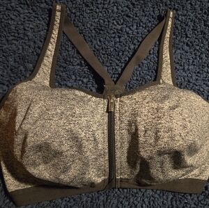 Gray Zip-Front Sports Bra
